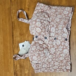 Juniors' Lily Rose Button Detail Molded Cup Tank Top Brown Floral